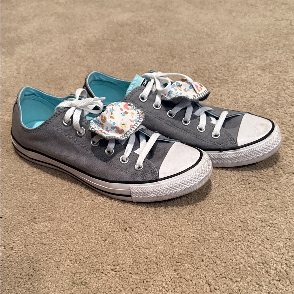 Converse Gray and Light Blue Low-Top Sneakers - 10